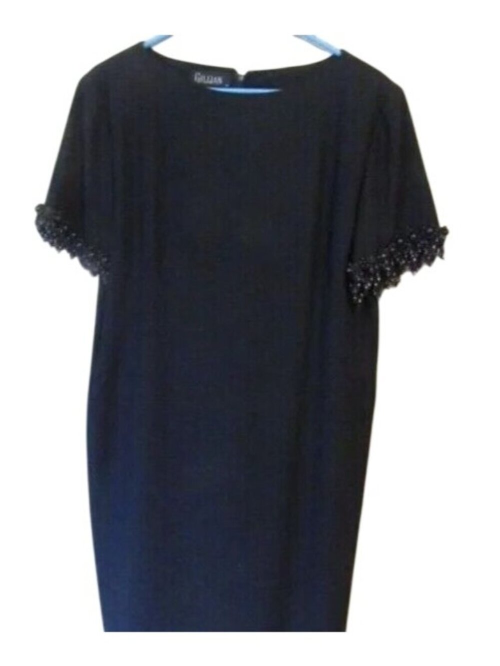 Gillian Black Short-Sleeve Dress Beaded Trim Size 10